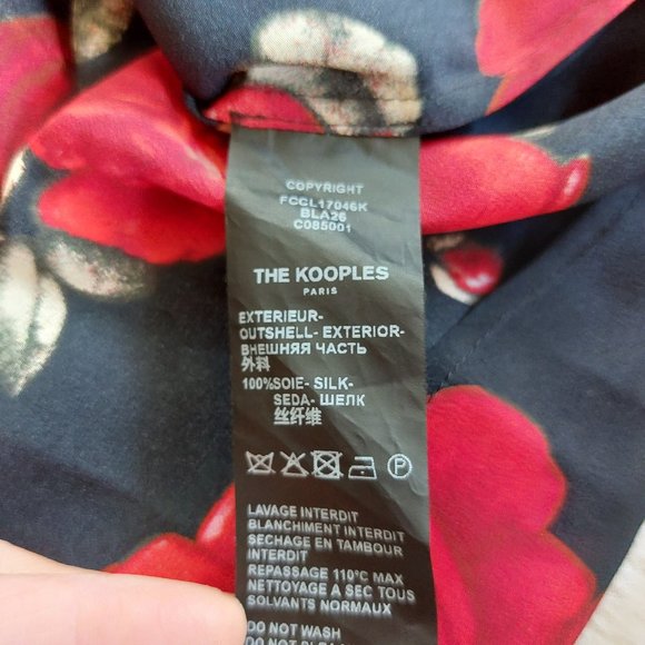 The Kooples Paris 100% Silk Women's Black and Red Rose Blouse Shirt Size 3 - Picture 8 of 9